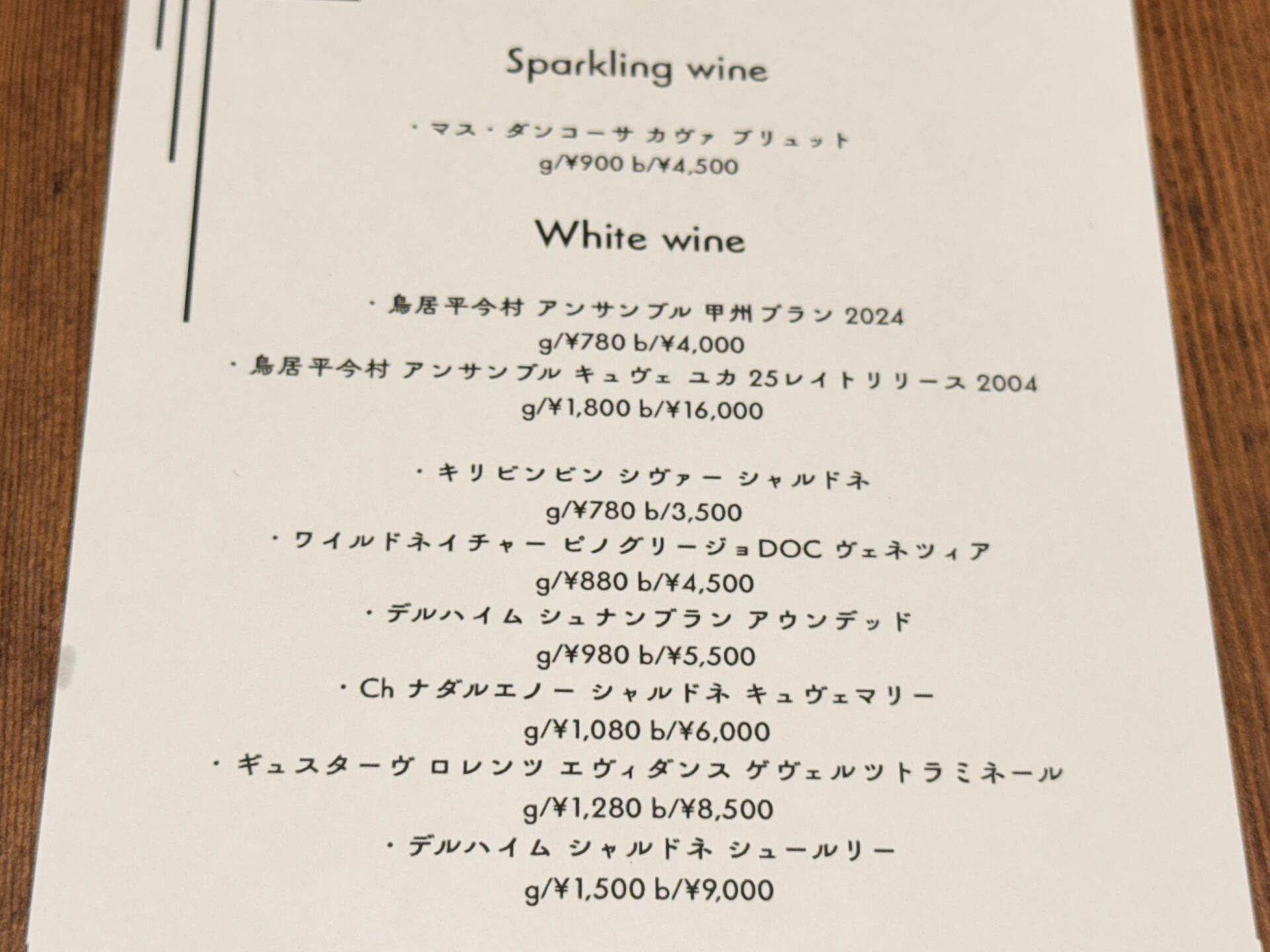 HIKAGENのドリンクメニュー